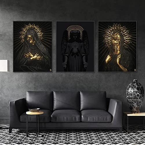 Totenkopf Engel Figur Kunst Leinwand Gemälde Dark Gothic Poster Bilder Wandkunst Gemälde Für Wohnzimmer Moderne Wohnkultur 60x85cm(24x34in)x3 ungerahmt von Xinmei Art