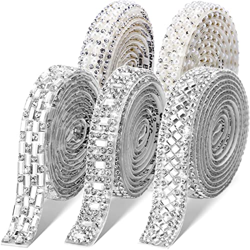 5 Rollen Kristall Strassband Glänzendes Strassband Kunstharz Selbstklebend Kristall Strass Diamantband Bling Band für Kunsthandwerk DIY Party Dekoration (Silber, Zarter Stil) von Xinnun