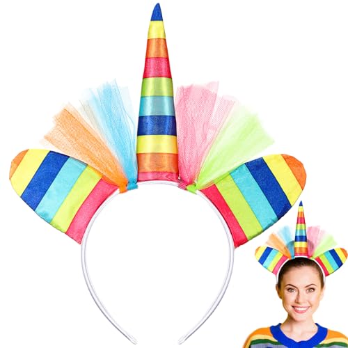 Xinnun Einhorn Stirnband Regenbogen Stirnband Einhorn Horn Haarreif Prinzessinnen Feen Kopfschmuck Haarschmuck für Ostern Geburtstag Party Karneval Erwachsene Foto Requisiten Dekoration von Xinnun