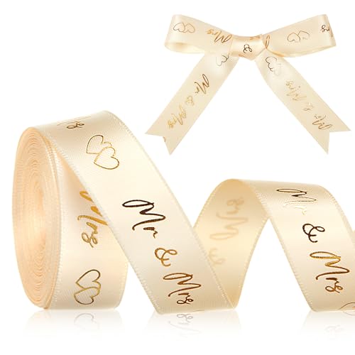 Xinnun Hochzeit Schleifenband 4,5 m x 15 mm Mr & Mrs Deko Hochzeit Geschenkband Herz Dekoband Hochzeitsband für Hochzeitsdekoration Hochzeitseinladungen Brautsträuße Geschenke Verpackungen DIY von Xinnun