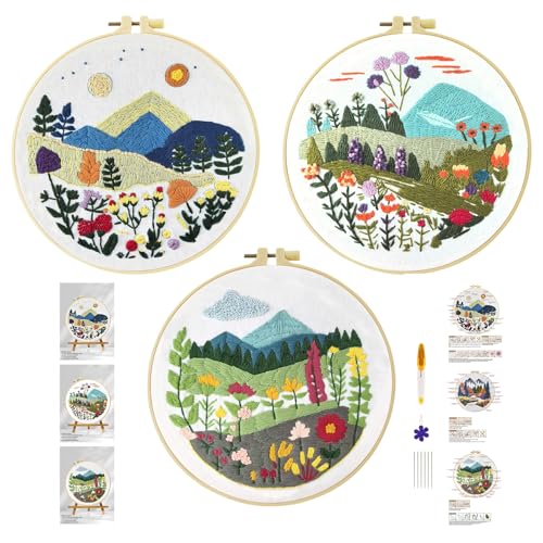 Xinpinzhou 3pcs Blumen Gras Stickset Sticken Set für Erwachsene Anfänger Embroidery Kit Stickerei Stick Set Stickvorlagen Kreuzstich Vorgedruckt Stickbilder Stickbild Stickpackung Stickvorlage von Xinpinzhou