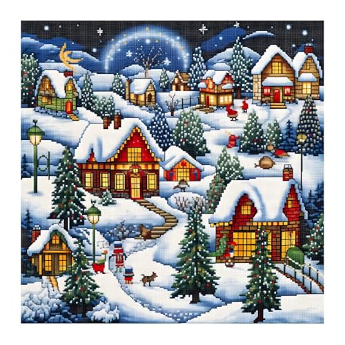 Xinpinzhou Kreuzstich Set Vorgedruckt, Stickvorlagen Stickbilder Vorgedruckt Kreuzstich Stickpackungen Stickpackung Weihnachten Cross Stitch Embroidery Kit Stickset Sticken Set Erwachsene Anfänger von Xinpinzhou