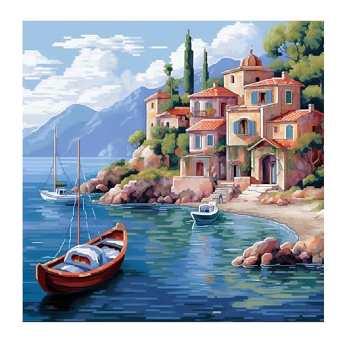 Xinpinzhou Kreuzstich Set Vorgedruckt Flusslandschaft, Stickvorlagen Stickbilder Vorgedruckt Kreuzstich Stickpackungen Stickpackung Cross Stitch Embroidery Kit Stickset Sticken Set Erwachsene Anfänger von Xinpinzhou