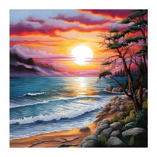 Xinpinzhou Kreuzstich Set Vorgedruckt Meereslandschaft Stickvorlagen Stickbilder Vorgedruckt Kreuzstich Stickpackungen Stickpackung Cross Stitch Embroidery Kit Stickset Sticken Set Erwachsene Anfänger von Xinpinzhou