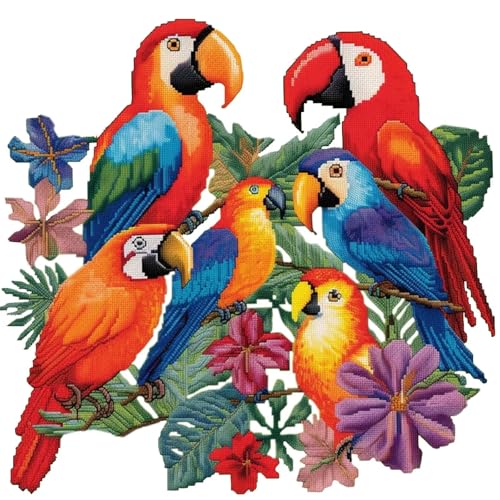 Xinpinzhou Kreuzstich Set Vorgedruckt Papagei Tiere, Stickvorlagen Stickbilder Vorgedruckt Kreuzstich Stickpackungen Stickpackung Cross Stitch Embroidery Kit Stickset Sticken Set Erwachsene Anfänger von Xinpinzhou