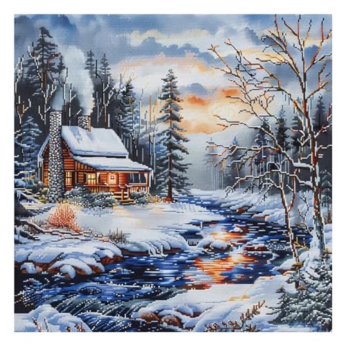 Xinpinzhou Kreuzstich Set Vorgedruckt Schneelandschaft Stickvorlagen Stickbilder Vorgedruckt Kreuzstich Stickpackungen Stickpackung Cross Stitch Embroidery Kit Stickset Sticken Set Erwachsene Anfänger von Xinpinzhou