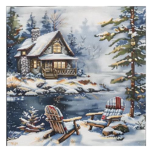 Xinpinzhou Kreuzstich Set Vorgedruckt Schneelandschaft Stickvorlagen Stickbilder Vorgedruckt Kreuzstich Stickpackungen Stickpackung Cross Stitch Embroidery Kit Stickset Sticken Set Erwachsene Anfänger von Xinpinzhou