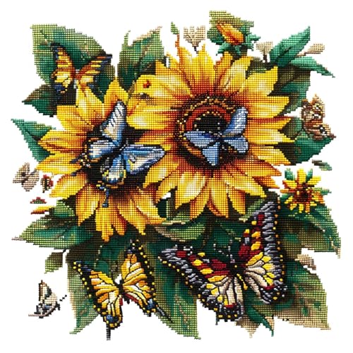 Xinpinzhou Kreuzstich Set Vorgedruckt Sonnenblume, Stickvorlagen Stickbilder Vorgedruckt Kreuzstich Stickpackungen Stickpackung Cross Stitch Embroidery Kit Stickset Sticken Set Erwachsene Anfänger von Xinpinzhou