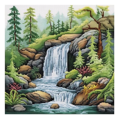 Xinpinzhou Kreuzstich Set Vorgedruckt Strom Landschaft Stickvorlagen Stickbilder Vorgedruckt Kreuzstich Stickpackungen Stickpackung Cross Stitch Embroidery Kit Stickset Sticken Set Erwachsene Anfänger von Xinpinzhou