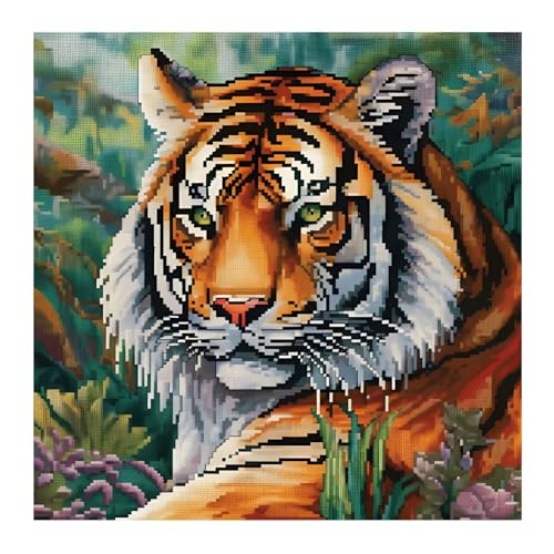 Xinpinzhou Kreuzstich Set Vorgedruckt Tiger, Stickvorlagen Stickbilder Vorgedruckt Kreuzstich Stickpackungen Stickpackung Cross Stitch Embroidery Kit Tier Stickset Sticken Set Erwachsene Anfänger von Xinpinzhou