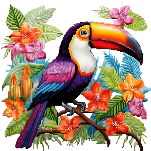 Xinpinzhou Kreuzstich Set Vorgedruckt Toucan, Stickvorlagen Stickbilder Vorgedruckt Kreuzstich Stickpackungen Stickpackung Cross Stitch Embroidery Kit Tiere Stickset Sticken Set Erwachsene Anfänger von Xinpinzhou