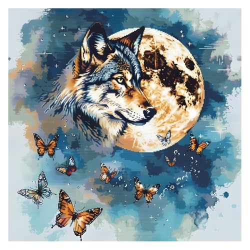 Xinpinzhou Kreuzstich Set Vorgedruckt Wolf, Stickvorlagen Stickbilder Vorgedruckt Kreuzstich Stickpackungen Stickpackung Cross Stitch Embroidery Kit Tiere Stickset Sticken Set Erwachsene Anfänger von Xinpinzhou