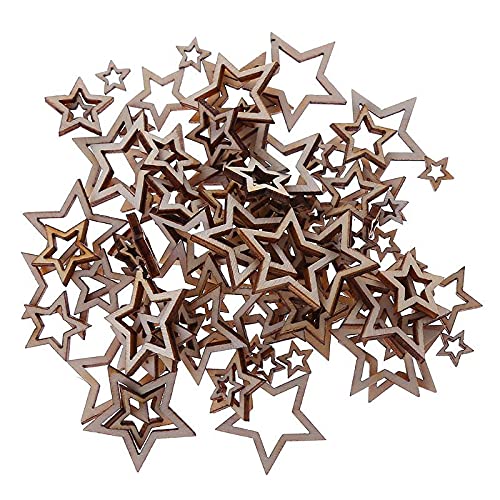 100 PCs Sternform Holzscheiben Handwerk Holzausschnitt Weihnachtsfeier Dekoration Requisiten Holzverzierungen Geschenk Tags von Xinsheinelry