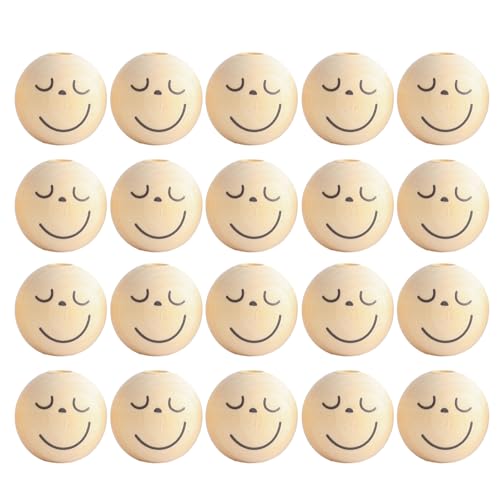 20pcs Lächelt Holzperlen Natürliche Holzperlen Zum Handwerk Von Holzflächen Perlen Holzkugel Mit Loch Für Handwerk von Xinsheinelry