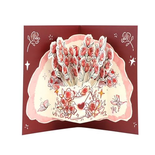 Xinsheinelry 3D Rose Flower Popup Card Mutter Grußkarte Für Hochzeit Valentinstag Frau Ehemann Handgefertigte Papierklappkarte von Xinsheinelry