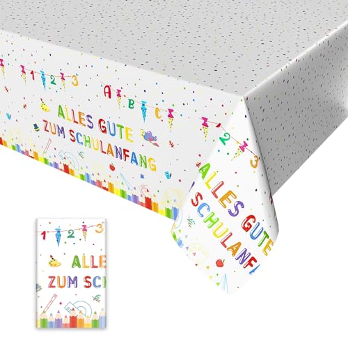 1pc Alles Gute Zum Schulanfang Tischdecken,Weiß Einschulung Deko Tischdecke Schulanfang Tischdecken Tischtuch für Schulkind Schulanfang Schuleinführung Schulstart Party Dekoration 137 x 274cm von Xinvery