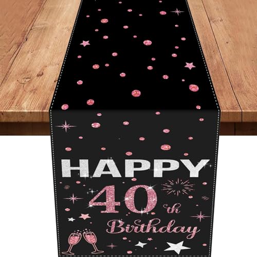 40.Tischläufer Geburtstag,Rose Gold Tischdeko 40 Geburtstag Junge Happy Birthday Tischläufer Tischdecke für 40 Geburtstag Party Dekoration 180 x 35cm von Xinvery