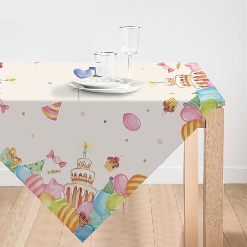 Geburtstag Tischdecken Bunt,Bunt Party Tischtuch Ballon Band Tischdecke Tisch Deko für Kinder Mädchen Jungen Geburtstag Party Dekoration 85 x 85cm von Xinvery