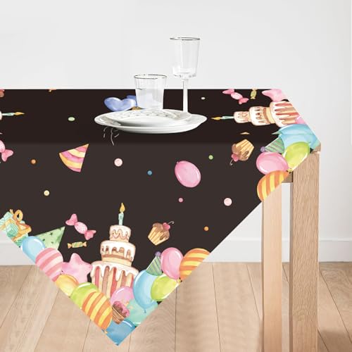 Geburtstag Tischdecken Bunt,Bunt Schwarz Party Tischtuch Ballon Band Tischdecke Tisch Deko für Kinder Mädchen Jungen Geburtstag Party Dekoration 85 x 85cm von Xinvery