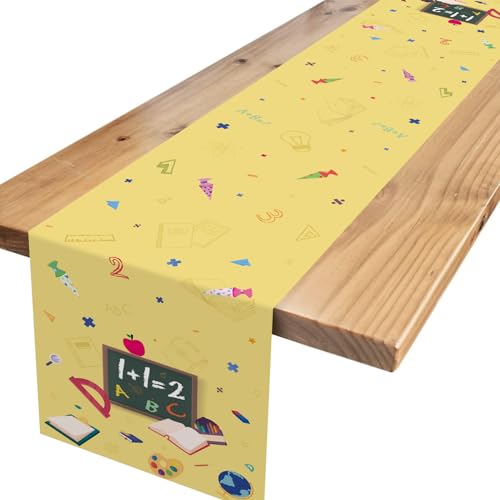 Gelb Weiß Apfel Alles Gute Zum Schulanfang Tischläufer für Einschulung Dekoration,Schuleinführung Tischdeko Einschulungsdeko Tischläufer Schulanfang Party Dekoration 180 x 35cm von Xinvery