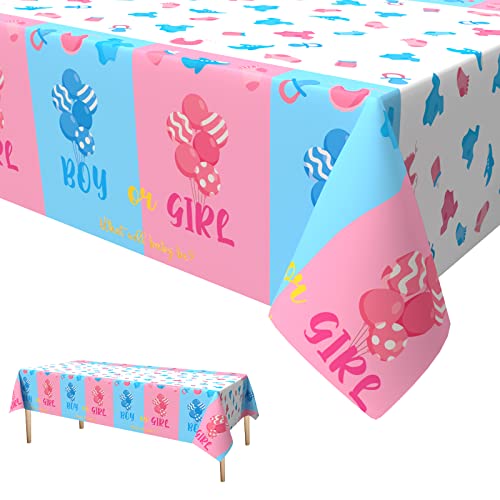 Xinvery Gender Reveal Party Tischdecke, Blau Rosa Party Tischdecke Rechteck Wasserdicht Dünn Plastic Tischtuch für Babydusche Jubiläum Gender Reveal Party Dekorationen 137 x 274cm von Xinvery