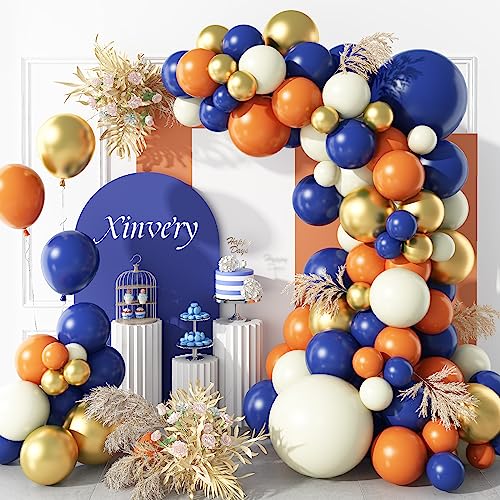 Luftballon Girlande Blau Orange, 101 Stück Orange Navy Blau Ballon Girlande mit Metallic Gold Ballon für Weltraum Party Geburtstags Erntedank Herbst Party Dekoration von Xinvery