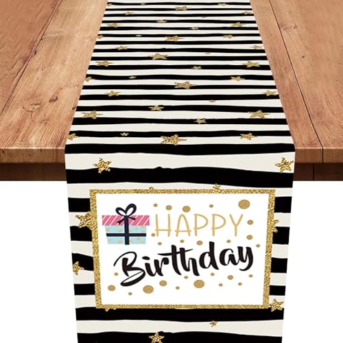 Schwarz Gold Geburtstag Tischläufer,Schwarz Weiß Party Tischläufer Geburtstag Dekoration Gute Zum Geburtstag Tischläufer Tisch Deko für Kinder Mädchen Jungen Geburtstag Party Dekoration 180 x 35cm von Xinvery