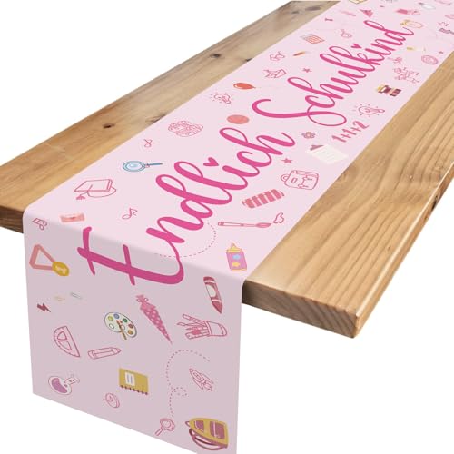 Tischdeko Einschulung,Rosa Endlich Schulkind Mädchen Deko Schulanfang Tischläufer für Schulkind Schulstart Party Dekoration 180 x 35cm Tischdeko Einschulung,Rosa Endlich Schulkind Mädchen Deko Schulanfang Tischläufer für Schulkind Schulstart Party Dekoration 180 x 35cm von Xinvery