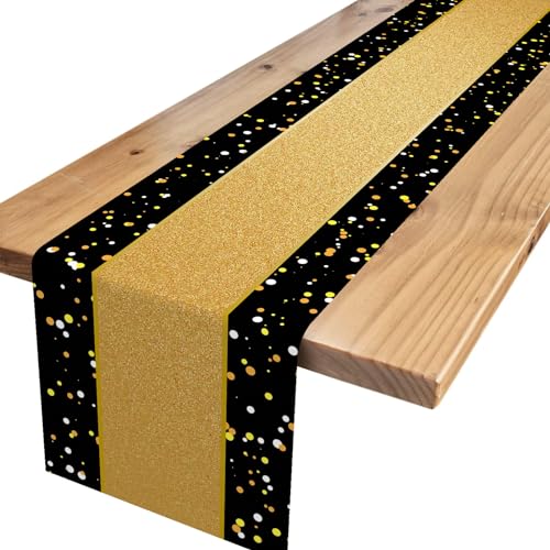 Tischläufer Geburtstag,Schwarz Gold Party Tischdeko Geburtstag Dekoration Happy Birthday Tischdecke Tisch Deko für Kinder Mädchen Jungen Party Geburtstagsdeko 180 x 35cm von Xinvery