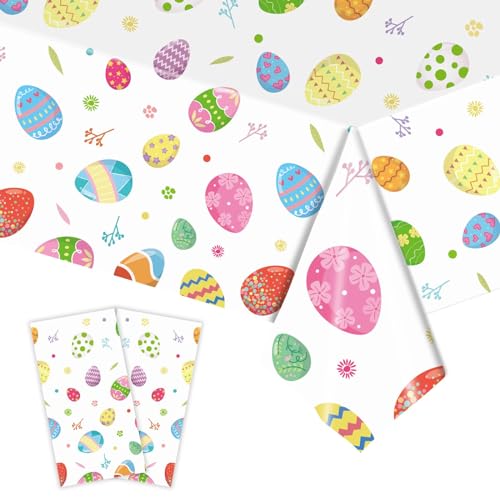 Xinvery 2PCS Ostern Tischdecke,Ostern Party Tischdecke Buntes Ei Cartoon Tischdecke Plastik Rechteckig Tischdecke Ostern Tischdekoration Party Dekoration 137 x 274cm von Xinvery