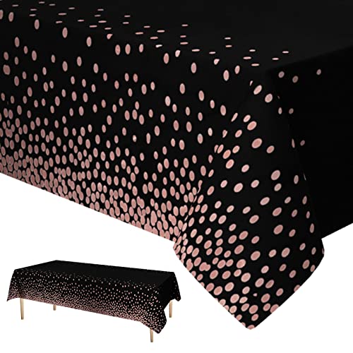 Xinvery Dot Tischdecken, Schwarz Rose Dot Konfetti Party Tischdecken wasserdichte Einweg Tischdecken für Picknick Baby Shower Halloween Weihnachten Geburtstag Dekorationen 137 x 274cm von Xinvery