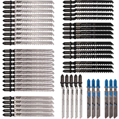 52Pcs T-Schaft Stichsägeblätte mit Kunststoffbox Set, 10 Modelle Stichsägeblätter,Stichsägen-Zubehör, Stichsäge für T118A/B T101AO/B/D/BR T111C/D T144D T244D, Stichsägeblatt für Holz,Kunststoff,Metall von Xinxinphi