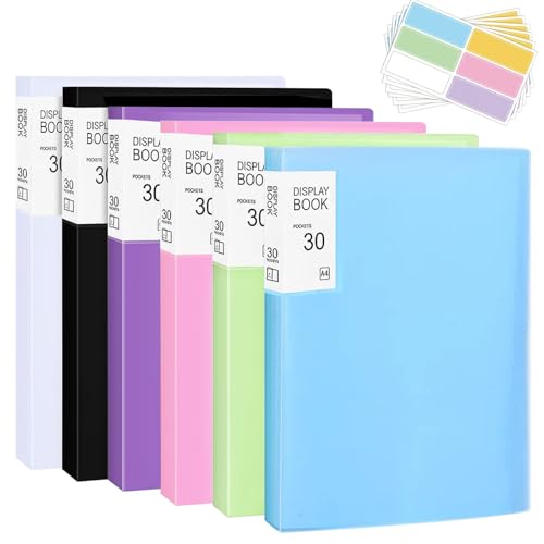 6Pcs A4 PP Mehrfarbig Sichtbuch mit Thülle & Transparente Taschen & Einstecketikett,Projektordner für Berichte Broschüren Notenblätter Zertifikate,Dokument Ordner für Einzelpersonen,Schule,Büros von Xinxinphi