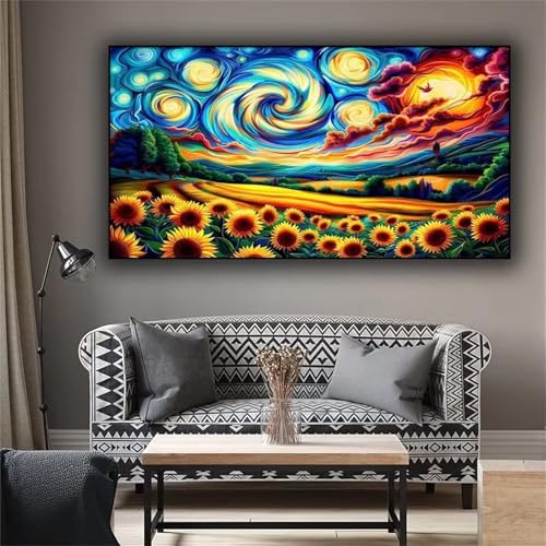 5D Diamond Painting Set für Erwachsene Sonnenblume Sternenhimmel, Diamant Painting Bilder XXL, DIY Diamant Malerei Kits Strass Stickerei Malerei Painting Set für Home Décor Round Drill 90x180cm von Xinyuer