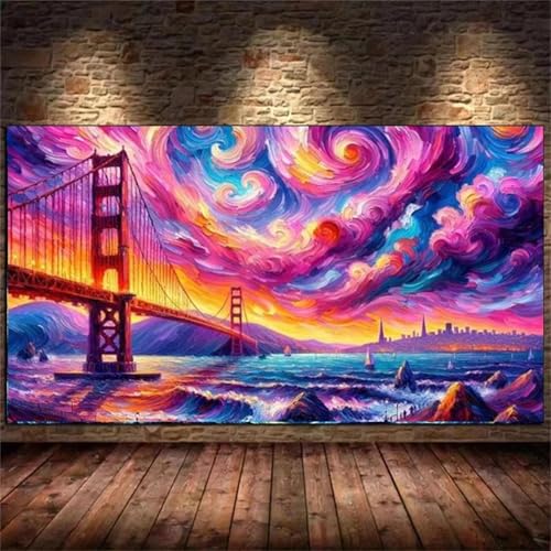 5D Diamond Painting Set für Erwachsene Sternenhimmel Brückenlandschaft, Diamant Painting Bilder XXL, DIY Diamant Malerei Kits Strass Stickerei Malerei Painting Set für Home Décor Round Drill 100x200cm von Xinyuer