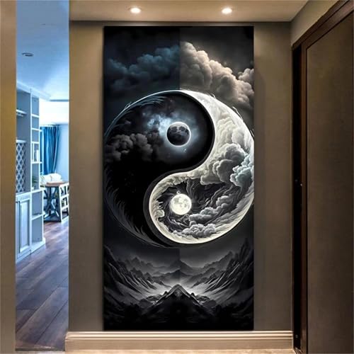 5D Diamond Painting Set für Erwachsene Yin Yang Landschaft, Diamant Painting Bilder XXL, DIY Diamant Malerei Kits Strass Stickerei Malerei Painting Set für Home Décor Square Drill 30x75cm von Xinyuer