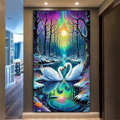 Xinyuer 5D Diamond Painting Set für Erwachsene Baum See Schwan, Diamant Painting Bilder XXL, DIY Diamant Malerei Kits Strass Stickerei Malerei Painting Set für Home Décor Round Drill 100x200cm von Xinyuer