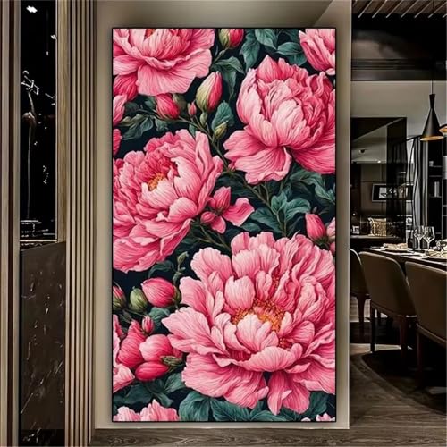 Xinyuer 5D Diamond Painting Set für Erwachsene Rosa Pfingstrose, Diamant Painting Bilder XXL, DIY Diamant Malerei Kits Strass Stickerei Malerei Painting Set für Home Décor Round Drill 80x160cm von Xinyuer