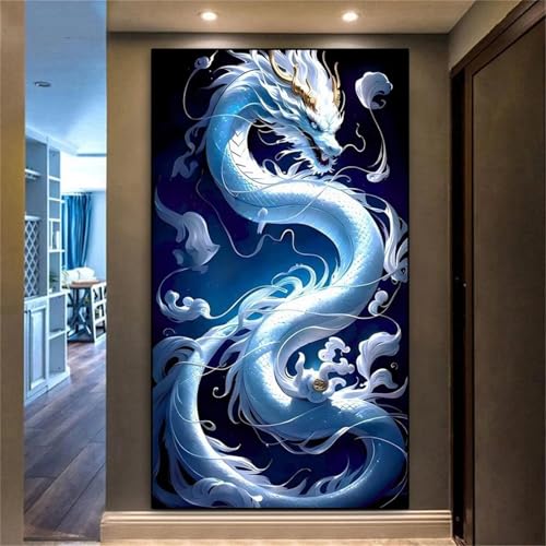 Xinyuer 5D Diamond Painting Set für Erwachsene Tier Drache Blau, Diamant Painting Bilder XXL, DIY Diamant Malerei Kits Strass Stickerei Malerei Painting Set für Home Décor Square Drill 50x100cm von Xinyuer