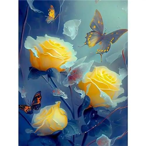 Xinyuer DIY Diamond Painting Kits Erwachsene 5D Diamant Painting Bilder Gelbe Rose Schmetterling Full Drill Crystal Embroidery Pictures Arts Paint by Number Kits for Home Wall Decor 40x50cm von Xinyuer