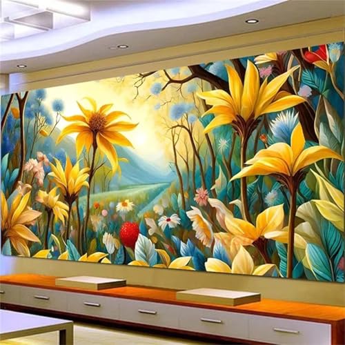 Xinyuer Diamond Painting Erwachsene Groß XXL Baum Blume Gelb, Diamant Painting Bilder Erwachsene, Vollbohrer Diamant Malerei DIY Diamond Painting Set für Haus Dekoration Round Drill 90x180cm von Xinyuer