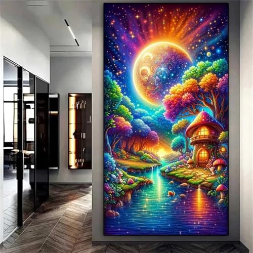 Xinyuer Diamond Painting Erwachsene Groß XXL Fantasielandschaft, Diamant Painting Bilder Erwachsene, Vollbohrer Diamant Malerei DIY Diamond Painting Set für Haus Dekoration Round Drill 100x200cm von Xinyuer