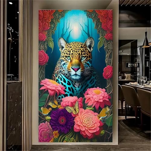 Xinyuer Diamond Painting Erwachsene Groß XXL Leopardenblume, Diamant Painting Bilder Erwachsene, Vollbohrer Diamant Malerei DIY Diamond Painting Set für Haus Dekoration Round Drill 80x160cm von Xinyuer