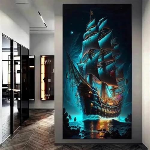 Xinyuer Diamond Painting Erwachsene Groß XXL Segelboot Landschaft, Diamant Painting Bilder Erwachsene, Vollbohrer Diamant Malerei DIY Diamond Painting Set für Haus Dekoration Round Drill 100x200cm von Xinyuer