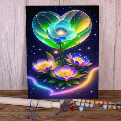 Xinyuer Malen Nach Zahlen Erwachsene Blume Abstrakt, Malen Nach Zahlen Anfänger Set, mit 3-Pinseln und Acrylfarbe für Home Decor 30x40cm (DIY-Rahmen) von Xinyuer