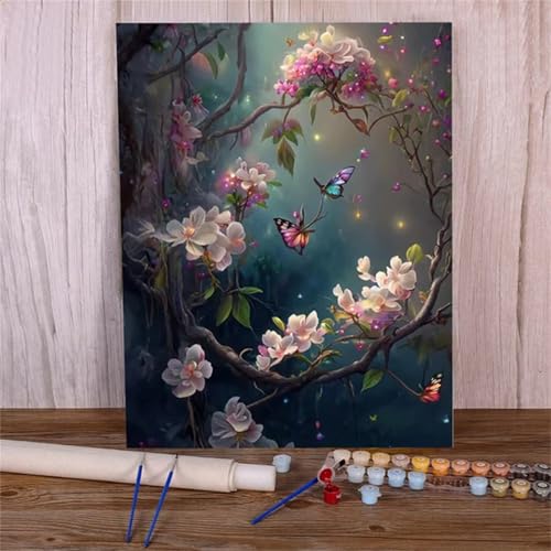 Xinyuer Malen Nach Zahlen Erwachsene Blume Blüte Schmetterling, Malen Nach Zahlen Anfänger Set, mit 3-Pinseln und Acrylfarbe für Home Decor 50x65cm (Kein Rahmen) von Xinyuer