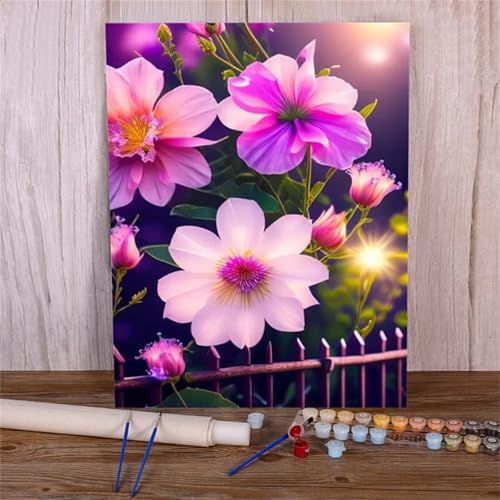 Xinyuer Malen Nach Zahlen Erwachsene Blume Lila, Malen Nach Zahlen Anfänger Set, mit 3-Pinseln und Acrylfarbe für Home Decor 30x40cm (DIY-Rahmen) von Xinyuer