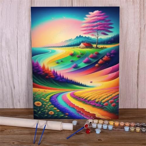 Xinyuer Malen Nach Zahlen Erwachsene Bunter Berg, Malen Nach Zahlen Anfänger Set, mit 3-Pinseln und Acrylfarbe für Home Decor 40x50cm (Kein Rahmen) von Xinyuer