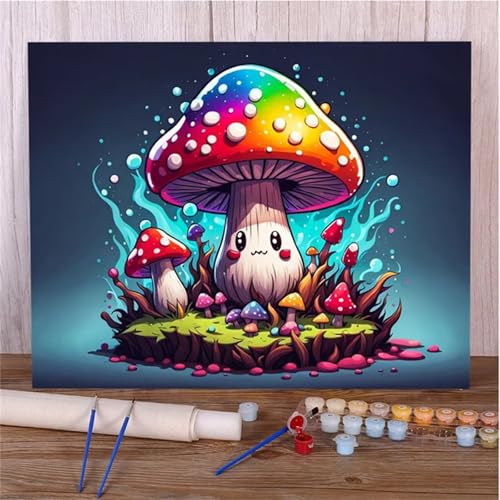 Xinyuer Malen Nach Zahlen Erwachsene Cartoon Pilz, Malen Nach Zahlen Anfänger Set, mit 3-Pinseln und Acrylfarbe für Home Decor 40x50cm (DIY-Rahmen) von Xinyuer