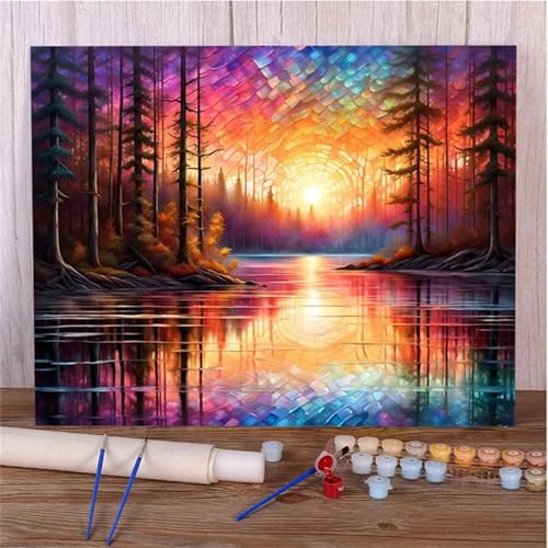 Xinyuer Malen Nach Zahlen Erwachsene Dschungel Sonnenuntergang, Malen Nach Zahlen Anfänger Set, mit 3-Pinseln und Acrylfarbe für Home Decor 55x70cm (Kein Rahmen) von Xinyuer